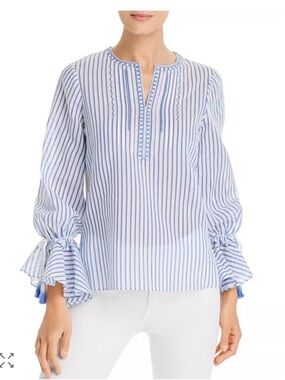 Kobi Halperin Women’s Selma Striped Tassel-Cuff Silk Blend Blouse blue, Size M